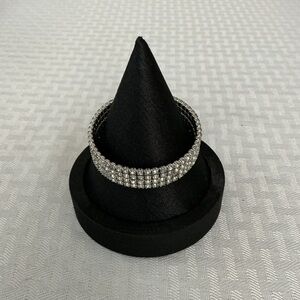 Rhinestone Three Row Silver Tone Bracelet/Cuff